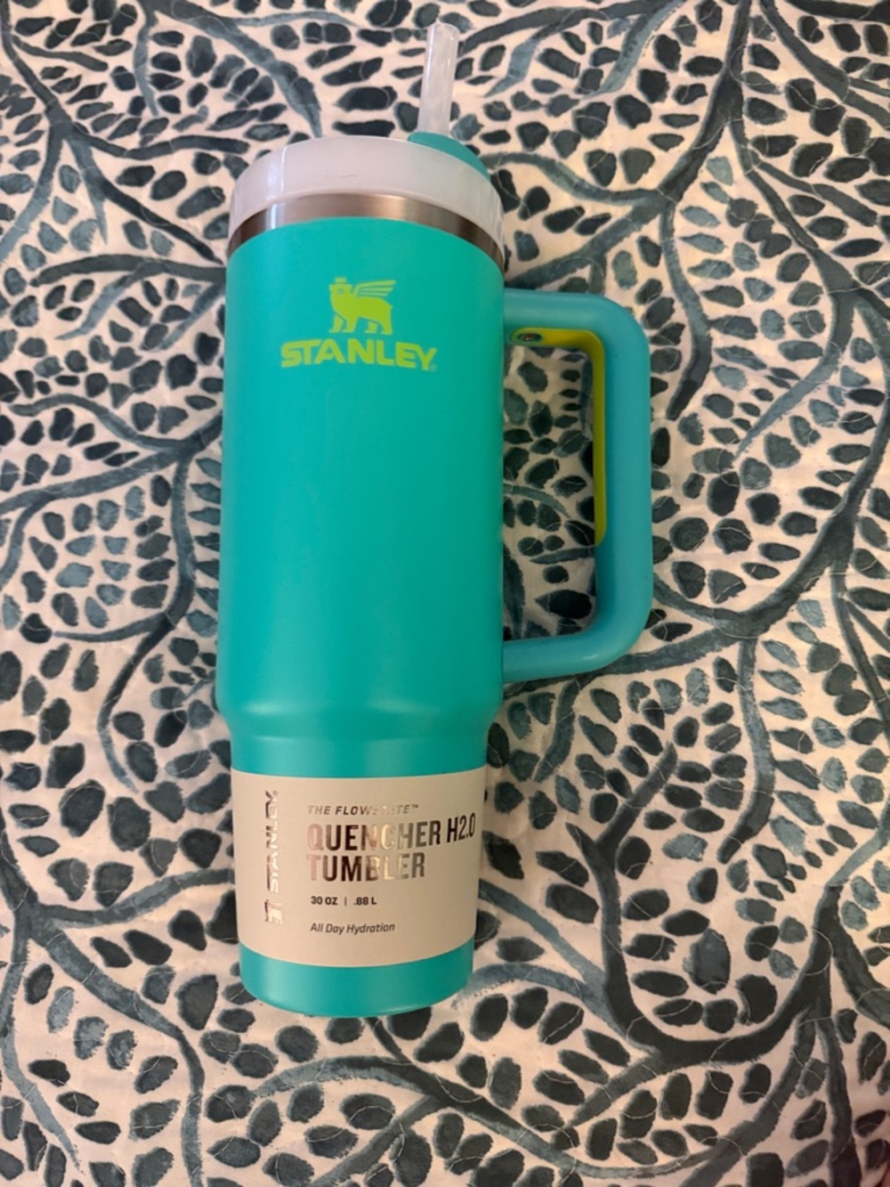 Stanley Turquoise Tumbler with Lime Accent Handle